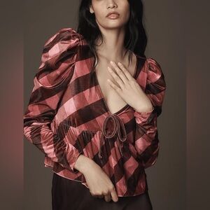 Meave Anthropologie Plaid Puff Sleeve Top